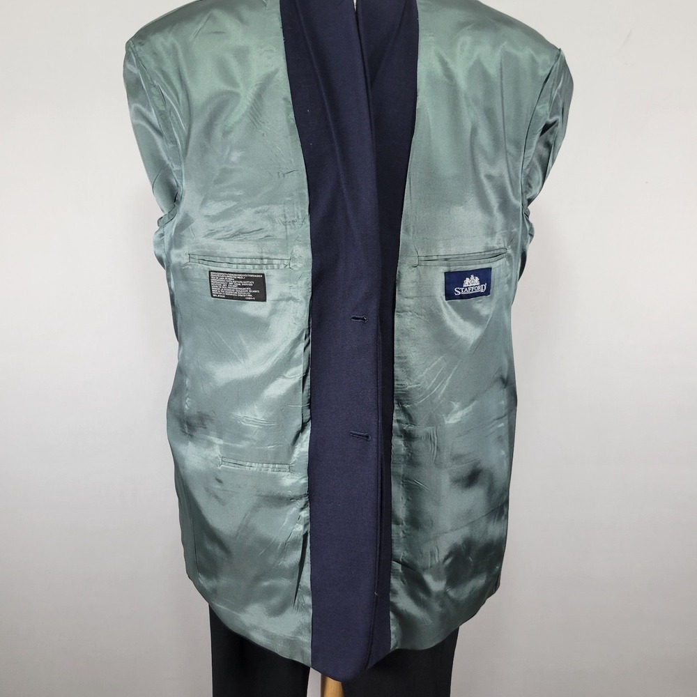 VTG Stafford Men's Sport Coat Blazer Two Button Navy Blue Polyester Wool Sz 48R‎ - Picture 13 of 15